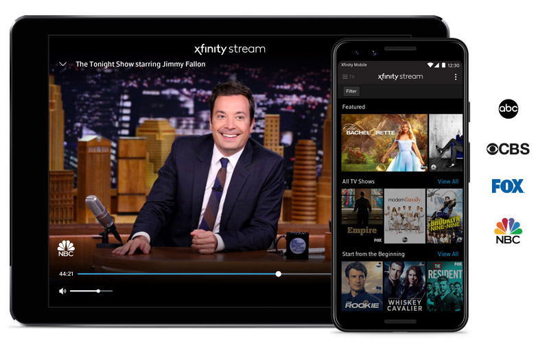 Tablet and phone with TV shows on the display
